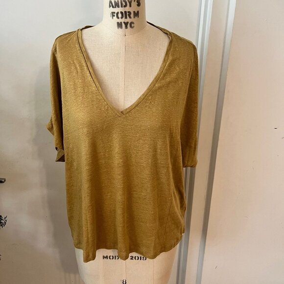 NWT POETRY Gold Linen Short Sleeve Top Size 18 - Picture 1 of 6
